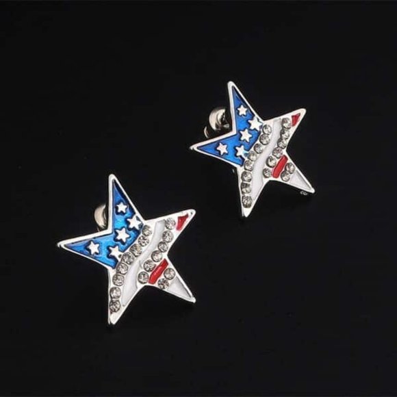 Star Shape American Flag Stud Earrings - Picture 4 of 10